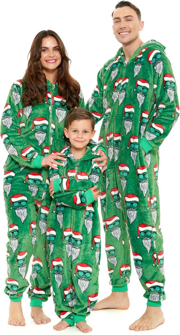 Family Christmas Onesies Adult & Kids - Christmas Onesies Women Pajamas - Christmas Kid & Adult Onesie Pajamas for Women/ Men/ Kids, Fleece Onesies for Women, Teens/ Adult PJs - Green Santa (Adult XL)