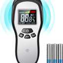 Pinless Wood Moisture Meter Detection - Firewood Moisture Meter Digital Moisture Detector for Lumber Drywall Firewood Masonry Woodworking Plaster Floor Concrete Building with LCD Display Sound Alarm (Black Silver)