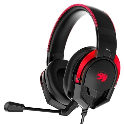 Gaming Headset with Microphone for Pc, Xbox One Series X/s, Ps4, Ps5, Switch, Stereo Wired Noise Cancelling Over-Ear Headphones with Mic, RGB, for Computer, Laptop, Mac, Nintendo (Black Red)