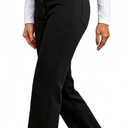 Women's High Waisted Straight Leg Pants - Multi Button Casual Trousers with Stretch for Daily and Lounge Wear (Black)