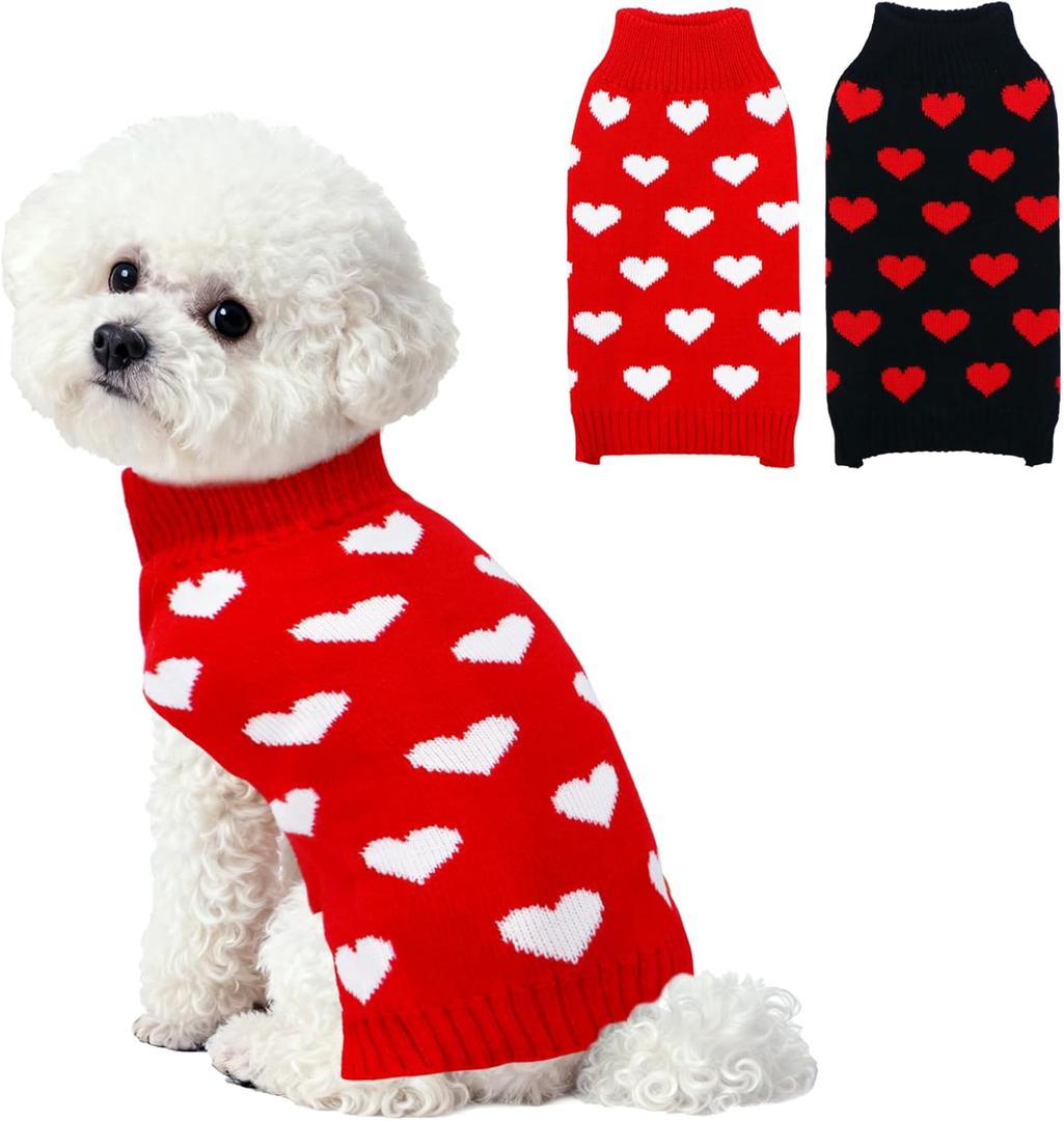 2 Pack Valentines Dog Sweater, Knit Pet Small Dog Sweater Holiday Valentines Day Outfit Clothes for Small Medium Large Dogs Pets (Red & Black, Medium)