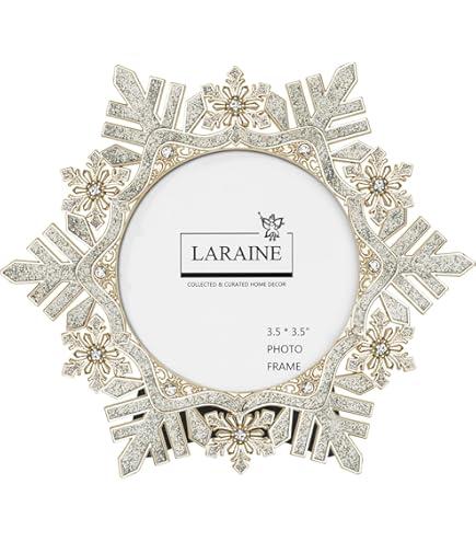 LARAINE 3.5 inch 2025 Picture Photo Frame Snowflake Metal High Definition Glass Display Pictures for Tabletop Christmas Home Decorative Holiday Gift (Snowflake (Gold&White))