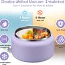 BABHAMNESS 13.5oz Soup Thermo for Hot Food Kids Insulated Vacuum Food Jar with Buckle Lid,Wide Mouth Leakproof Stainless Steel Lunch Container with Spoon-Purple
