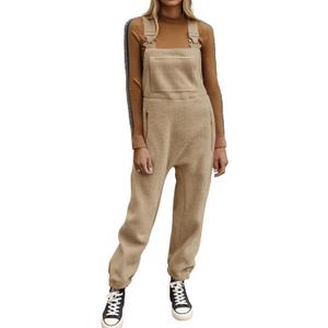 Ebifin Women's Fleece Warm Overalls Winter Loose Casual Jumpsuits with Pockets (X-Large, Khaki)