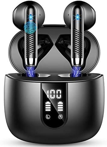 Wireless Earbuds, Bluetooth Headphones V5.4 Stereo Bass Ear buds with ENC Noise Cancelling Mics, 40H Bluetooth Earbuds with LED Display Charging Case, IP7 Waterproof Earphones for Android iOS, Black