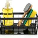 Dish Soap Holder - Kitchen Sink Caddy Organizer, Kitchen Countertop Organizer, with Stainless Steel Self Drain Tray, Rust-Free, for Sponge, Dish Soap Dispenser and Brush Storage Accessories, Black