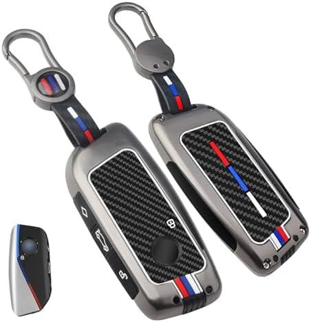 1Pcs Heavy Zinc Alloy Key Fob Cover for BMW 2023-2025, Full Protection Remote Keychain with Carbon Fiber Pattern Compatible with BMW New 5/7 Series X1 X5 x6 x7 XM IX IX3 I5 I7 740i 760i (Gunmetal-CF)