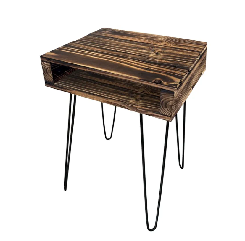 Pallet Night Stand - Pine Wood Night Stand, Reclaimed Wood Side Table | Rustic Farmhouse Style Nightstand, Industrial Night Stand, Solid Nightstand, Reclaimed Pallet End Table with Charred Finish