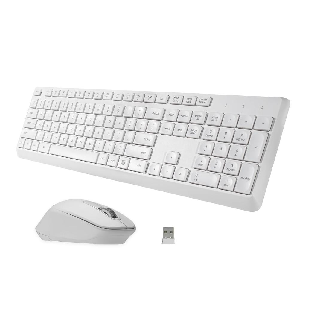 HUO JI Wireless Keyboard and Mouse Combo, Quiet and Soft, Full-Size,  2.4Ghz Computer Keyboard and Ergonomic Wireless Mouse for Windows, Mac Desktop/Laptop/PC/PS