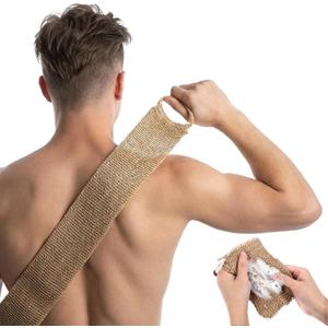 Thinp Natural Loofah Back Scrubber, Extra Rough Exfoliating Back Scrubber with Handle for Men Women-Back Exfoliator for Shower Long Durable Deep Cleansing, with Soap Saver Bag