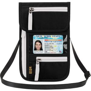 Peicees RFID Blocking Travel Neck Wallet for Men Women Family Passport Holder Lanyard Neck Pouch Slim Travel Document Holder (Black)
