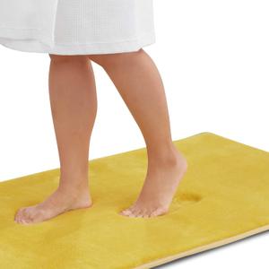 Memory Foam Bath Mat Non Slip Absorbent Super Cozy Velvet Bathroom Rug Carpet (22 inches X 36 inches, Mustard)