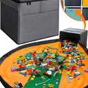 XL Toy Storage Organizer with Play Mat - Storage Bag/Box for Kids, Boys, Girls, Nursery, Playroom - Basket for Building Bricks/Blocks - Collapsible Fabric Cube Bin, 13"x13"x15"