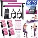 Upgraded Pilates Bar Kit with Resistance Bands Natural Latex for Women & Men, Heavy-Duty Stainless Steel Multifunctional Yoga Pilates Stick for Home Gym Exercise Fitness Equipment Full-Body Workouts (Purple Red(30/40lbs))