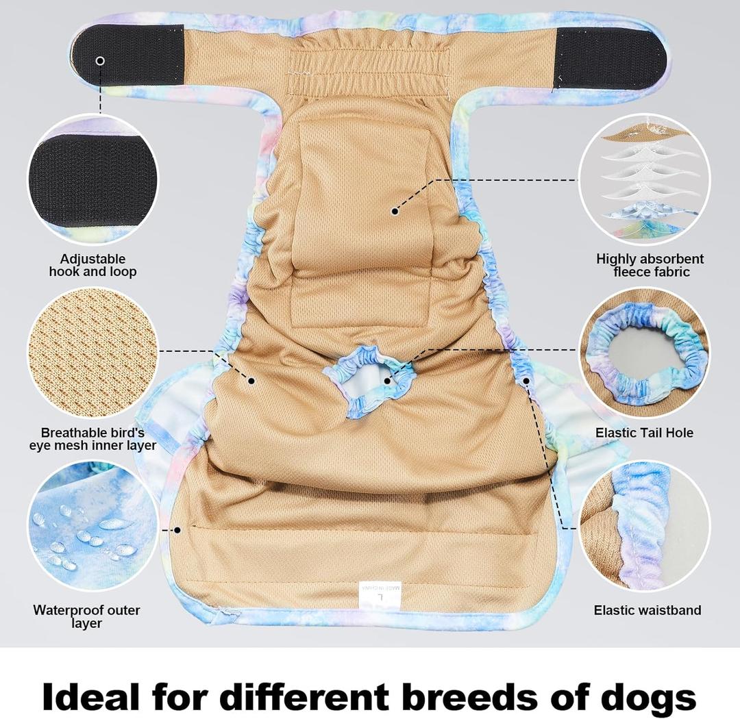 Reusable Dog Diapers Female Medium Washable, Premium Doggie Diaper for Dogs, Pack of 3, Highly Absorbent Dog Diaper for Heat, Incontinence and Puppy Training(M)