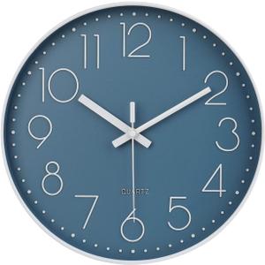 jomparis 13 1/2 Inches Blue Wall Clock Modern Style Indoor Outdoor Decor Clocks for Pool Patio Home Bedroom Living Room