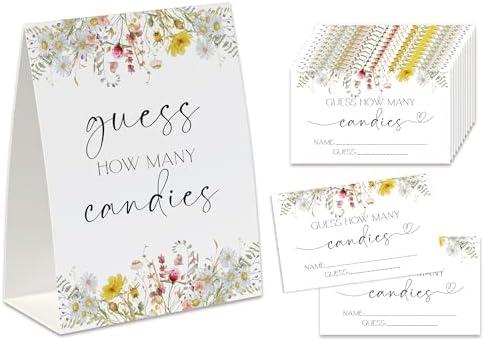 Pack of 2 Wildflower How Many Candies Game (1 Standing Sign + 50 Guessing Cards), Baby in Bloom Candies Baby Shower Game, Baby Shower Game Ideas, Candy Party Game -GHMC02