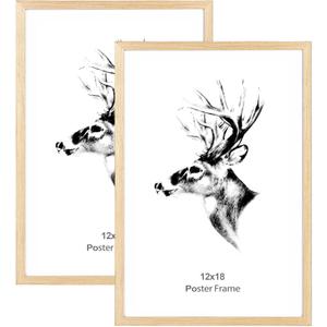 Yaetm Wood 12x18 Picture Frame Set of 2, Natural Solid Oak Wood 12x18 Poster Frame for Wall Gallery, Horizontal and Vertical Wall Mounting