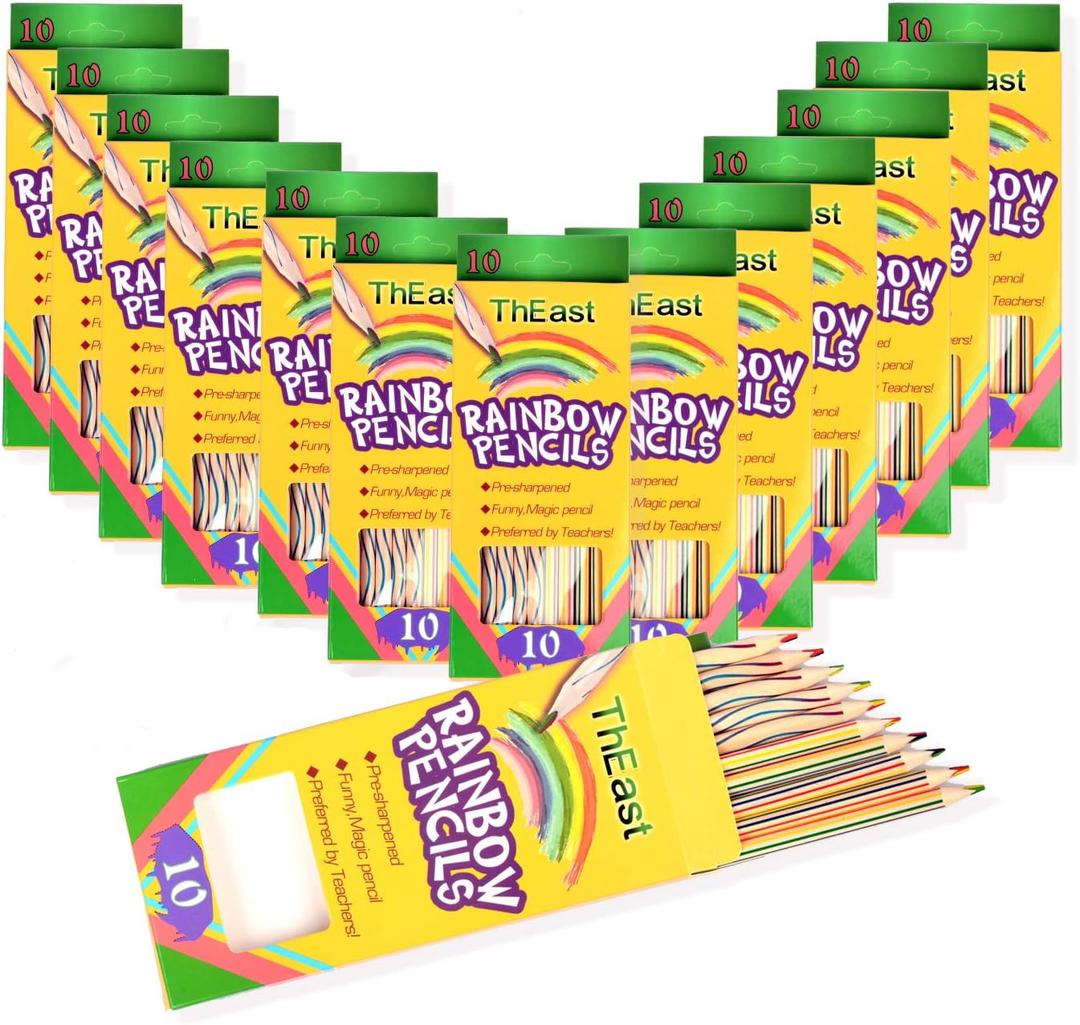 14 x ThEast Rainbow Pencils, Pack of 14(140 Pieces), 4 Color in 1 Multicolored Pencil for Kids, Assorted Colors for Drawing, Coloring, Sketching, Art Supplies, Pre-sharpened