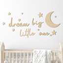 Briwooody 15 Pcs Moon and Stars Nursery Decor Dream Big Little One Wall Decor Boho Neutral Babyroom Wall Art Nursery Sign for Boys Girls Bedroom Home Farmhouse Living Playroom(Wood Color)