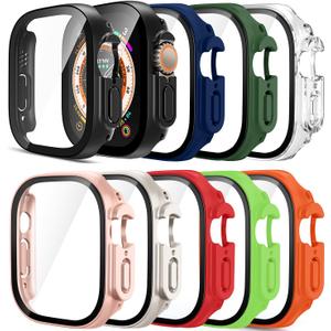 Pocoukate [9 Pack Case Compatible with 49mm Apple Watch Ultra & Ultra 2/3 with Tempered Glass Screen Protector Full Scratch-Resistant Protective Cover Bumper for Apple Watch 49 mm