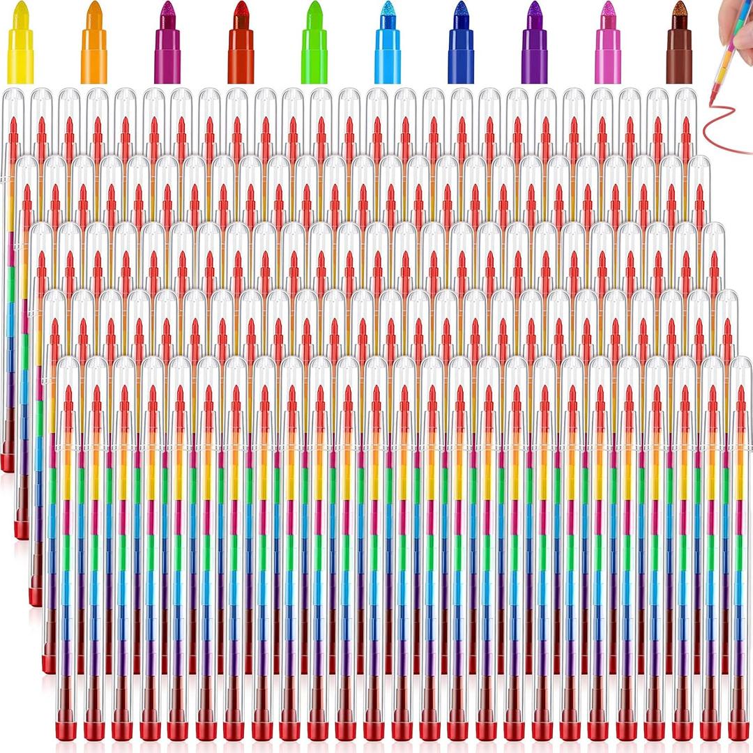 Teling 140 Pieces Colorful Stackable Buildable Crayons 11 Interchangeable Colors Pencils Party Favors DIY Mini Rainbow Crayons Pens Bulk for Painting Party Office Supplies