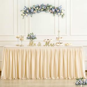 6ft Spandex Champagne Tablecloth for Rectangle Tables Fitted Open Back Washable and Wrinkle Resistant Stretch Rectangular Champagne Ruffle Table Cloth Cover for Event Wedding Banquet and Parties,3 Pack