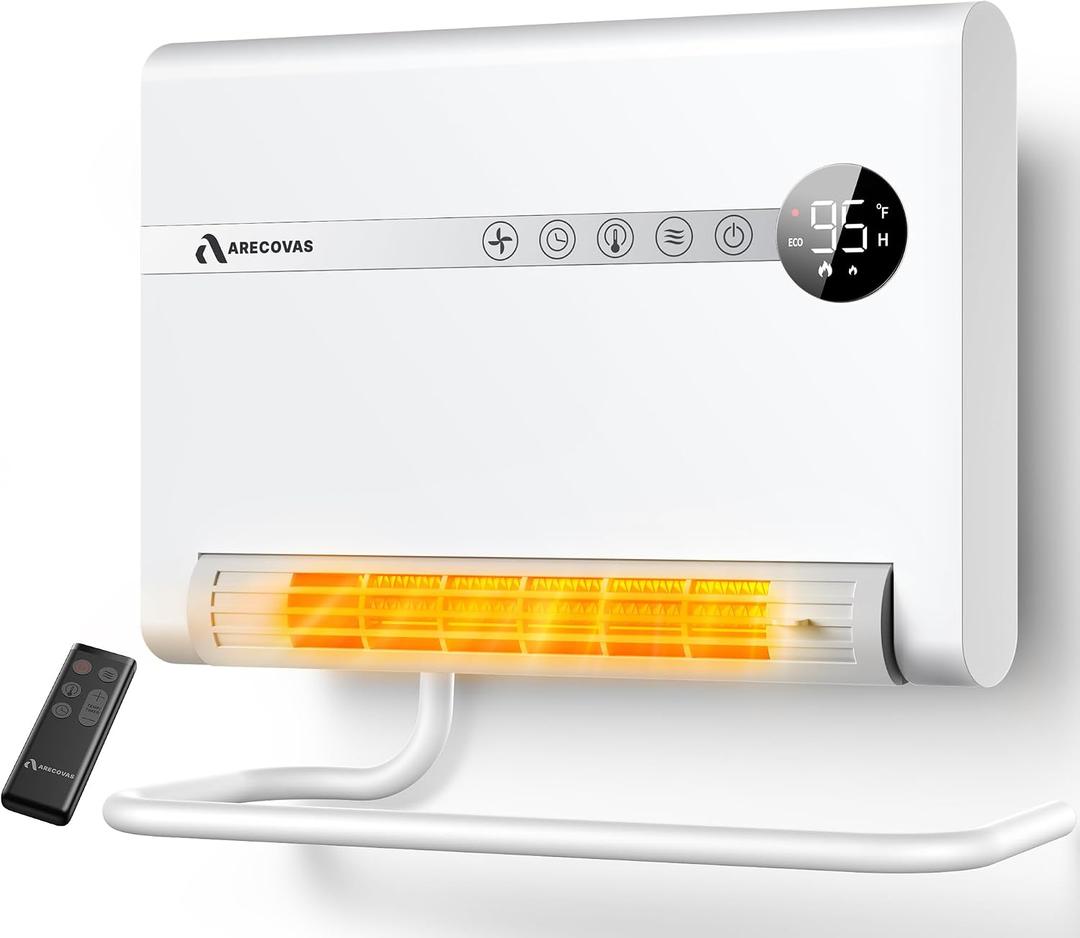 Wall Heater, Space Heater for Bedroom, 1500W PTC Fast Heating Electric Heaters for Indoor Use, 30 Oscillation, Adjustable Thermostat, 24H Timer, Remote Control, Desk or Wall Mounted Heater for Office