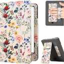 KEROM Case for 6" Kindle Paperwhite (10th/ 7th/ 6th/ 5th Generation, 2012-2018 Release), Premium PU Leather Cute Cover Case with Foldable Stand, Hand Strap, Card Slot, Auto Sleep/ Wake - Colorful Blossoms