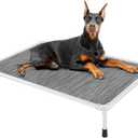 Veehoo Chew Proof Elevated Dog Bed - Cooling Raised Pet Cot - Silver Aluminum Frame and Durable Textilene Mesh Fabric, Unique Designed No-Slip Feet for Indoor or Outdoor Use, Black Silver, X Large,  49.0"L x 33.0"W x 9.0"Th 