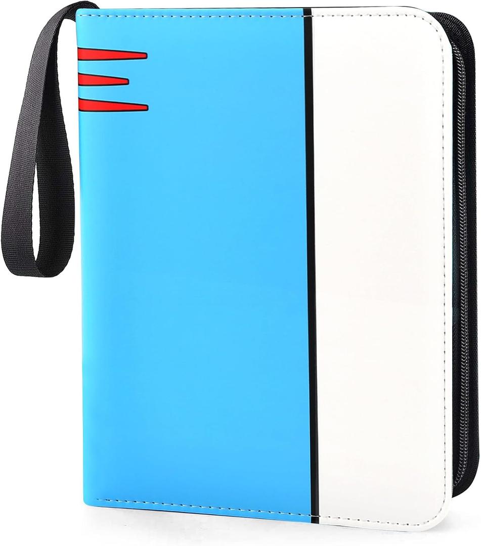 Card Binder 4 Pocket, Collectible Trading Card Albums Fits 400 Cards with 50 Removable Sleeves, Portable Trading Card Binder Collection Album Holder, Game Card Case book With Zipper for Gifts, Blue