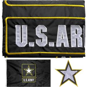 Black US Army Flag Embroidered 3x5 Double Sided- 3Ply Heavy Duty 300D Nylon(All Weather)- Military Flag USA Army Flag-2 Brass Grommets & 4 Rows Stitched