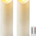 Homemory 4"x12" Outdoor Waterproof Flameless Candles with Timers and Remote Control, Battery Operated Candles, LED Plastic Candles, Ivory White, Set of 2