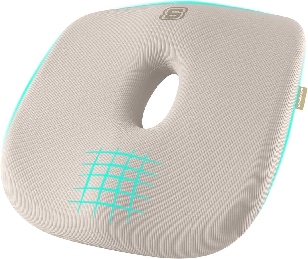 Skechers Seat Cushion Memory Foam,Donut Pillow Office Chair Cushion for Tailbone Pain Relief,Butt Pillow for Office Chair,Car seat Cushion,Long Sitting Office Workers,and Car Drivers,Beige