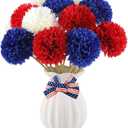 Rowfad 12 Pcs Artificial Chrysanthemums Flowers Patriotic Flowers 4th of July Fake Mums Flowers Silk Red White Blue Flower for Home Decor Indoor Memorial Day Table Centerpiece (12, Red White Blue)