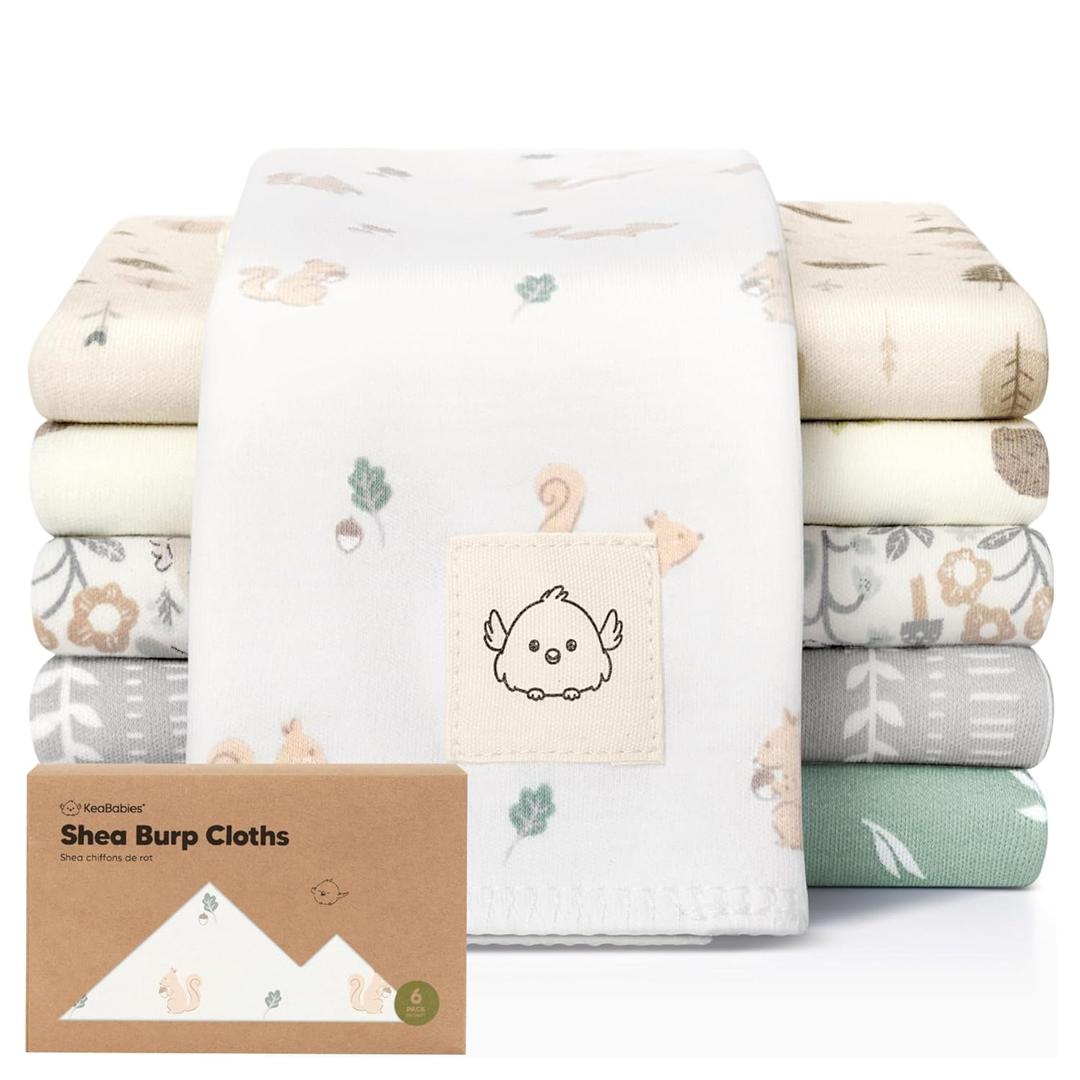 Organic Burp Cloths Baby Boy, Girl - 6-Pack Large 100% Cotton Burping Cloths for Babies, Spit Up Rags, Super Absorbent, Ultra Soft Newborn Rag, Gender Neutral, Machine Washable, Durable (Prairie)