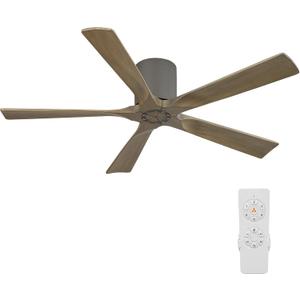 ELEHINSER 52 Inch Flush Mount Ceiling Fan without Light, Low Profile Modern Ceiling Fan with Remote, Quiet DC Motor, 6-Speed, Timer, 5 Solid Wood Blades, Charcoal Grey