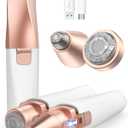 Eyebrow & Facial Hair Removal for Women: 2 in 1 Rechargeable Eyebrow Trimmer & Face Shaver, Painless Electric Facial Eye brow Razors Epilator with Built-in LED Light -Perfect for Face, Lips & Body (Rose Gold)