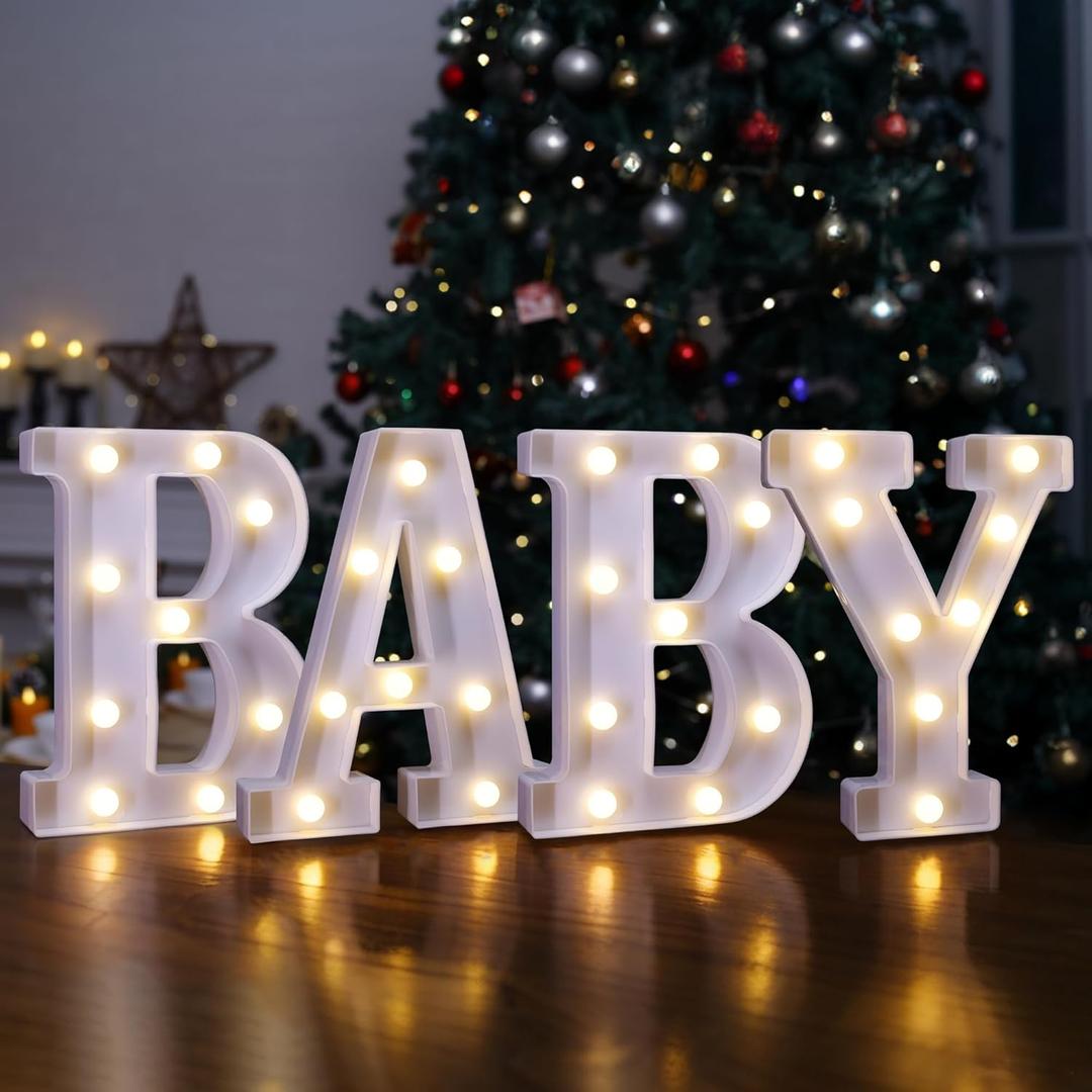 Light Up Letters for Baby Shower Decoration, Battery Powered Marquee LED Letter Lights for Party Table Centerpieces Decor, Room Decorations