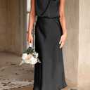 PRETTYGARDEN Women's 2025 Summer Satin Dress Elegant Sleeveless Mock Neck Cocktail Party Maxi Dresses (Black)