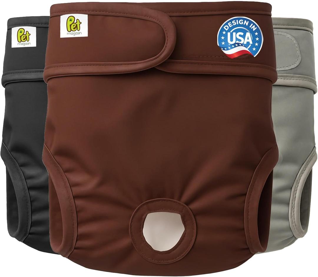 Pet Magasin Super Absorbent Reusable Dog Diapers for Females (3-Pack) - Ideal Heat Solution, Washable Doggie Diapers for Female Dog - Perfect Doggie in Heat & Period (Original, XL (23-35 Waist))