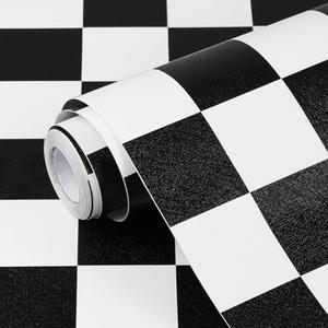 Qianglive Black and White Contact Paper Mosaic Checkered Peel and Stick Wallpaper Lattice Self Adhesive Waterproof Vinyl Roll for Bathroom Kitchen Backsplash Cabinets Shelf Liners Drawers 17.3"x80"