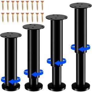 Olldag 4 PCS Adjustable Height Bed Support Legs [with Screws] 4.72-7.48 Inch for Bed Frame/Bed Center Slat, Heavy Duty Furniture Replacement Legs for Sofa/Cabinet/Couch/Dresser/Table (Black)