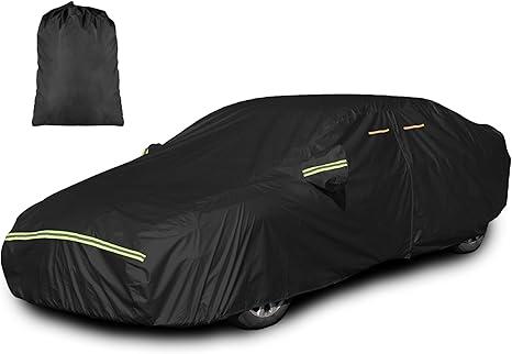 INSAUTO Heavy Duty Waterproof All-Weather Car Cover for Sedans (194–202 Inches), Outdoor Full Car Cover with Door Zipper, Protects from Sun, Rain, Snow, Dust & UV (Black)