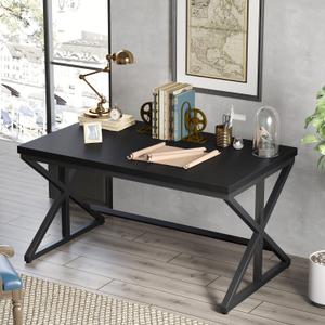 IBF Black Office Desk, Simple Wooden Computer Desks with Metal Legs, Modern Study Work Table for Student Executive, Spacious Writing Gaming Table for Home Bedroom Living Room, 47 Inch, Black Oak