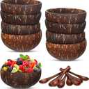 Hoolerry 8 Set Coconut Bowls and Wooden Spoon Set Coconut Shells Buddha and Salad Smoothie Bowls and Spoons for Vegan Gifts Kitchen Serving