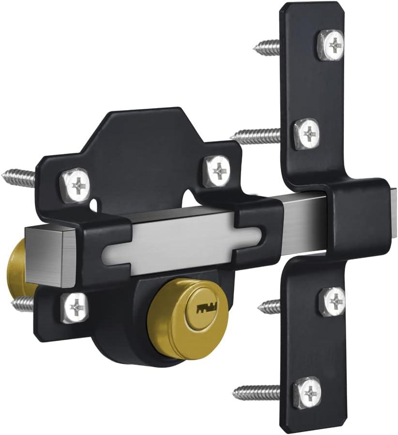 Barn Door Lock, Fence Gate Lock, Double Sided Gate Latch, Gate Lock for Wodden Garage Door, Supplied with 5 Keys, Work with 2.75" Wooden Vinyl Metal Gate, for Right & Left Door