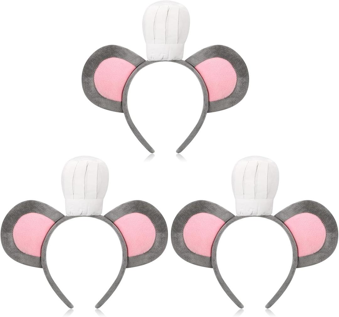 3 Pcs Mouse Headband with Chef Hat Mouse Cartoon Costume Headband for Halloween Cosplay Costume Party Decoration