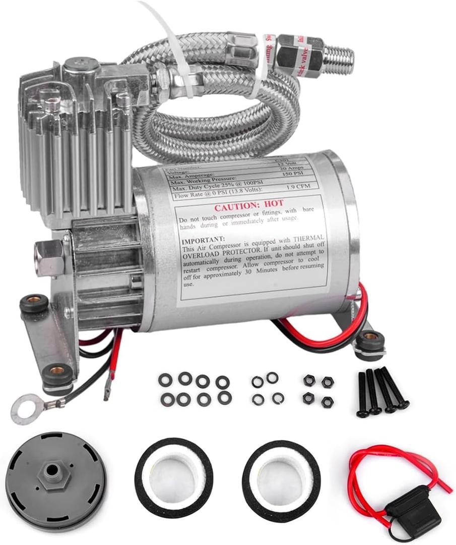 ZHSYMX Universal 150 PSI Horns Heavy Duty Onboard Air Compressor, Replacement for Truck/Car Train Horn/Suspension/Ride/Bag kit/System and All 12v Vehicles like Semi/Pickup Trucks, Silver 1/4 NPT
