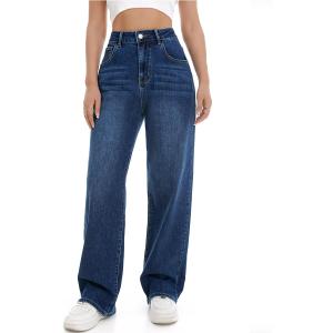 Women's Wide Leg Jeans High Waisted Baggy Straight Leg Loose Stretchy Casual Denim Pants (M)